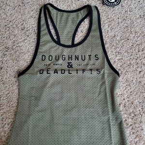 Doughnuts and deadlifts green mesh tank top